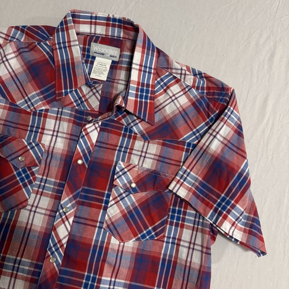 Wrangler Wrancher Men's Shirt Pearl Snap Plaid Western Red Rodeo Size XLT